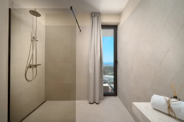 Bathroom with geometric tiles