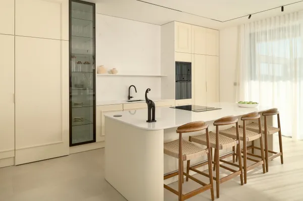 Kitchen island with bar stools