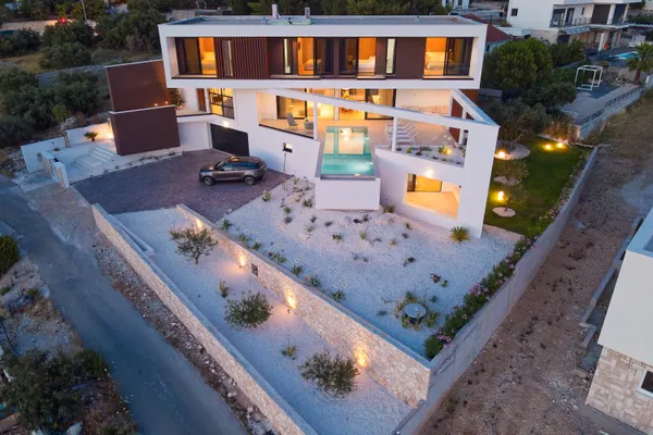 Villa aerial evening view